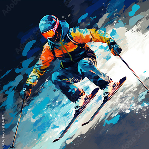 Freestyle skier in jump. Skiing..