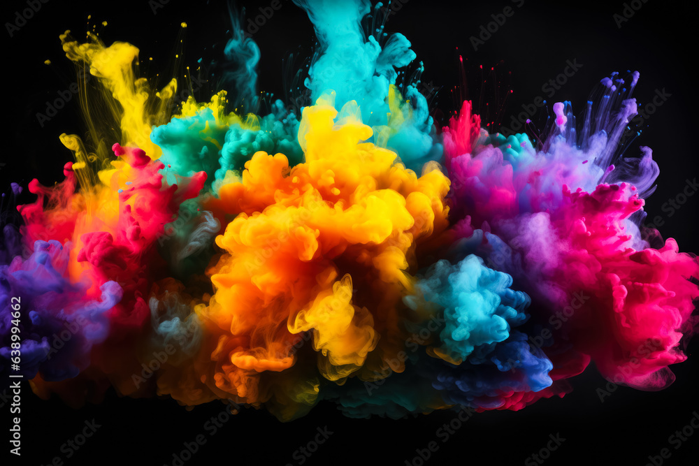 Colored powder explosion on black background 