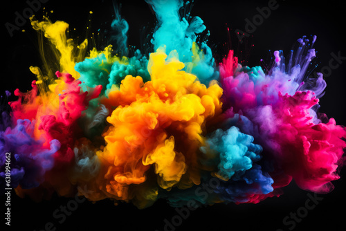 Colored powder explosion on black background 