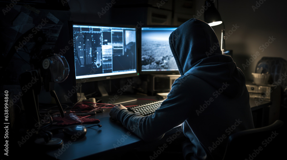 hacker working in the dark room hacker working in the dark room
