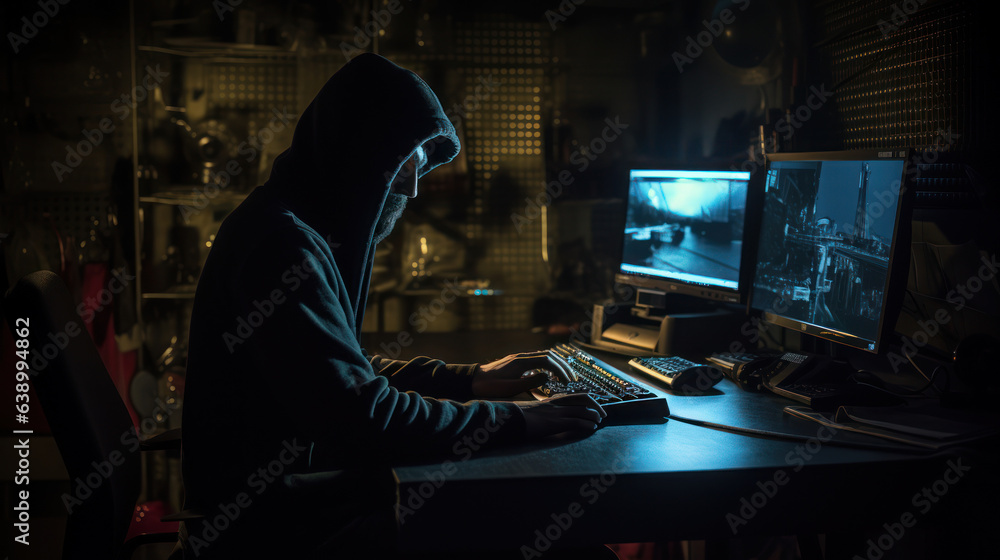 hacker working in the dark room