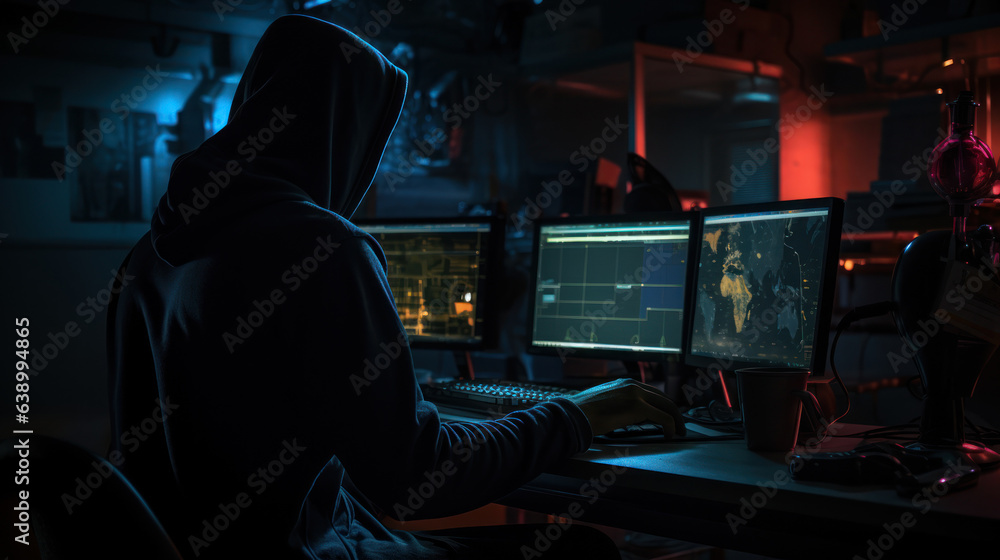 hacker working in the dark room