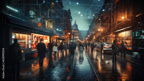 London street at night with glowing lights, UK. Travel concept. © AS Photo Family