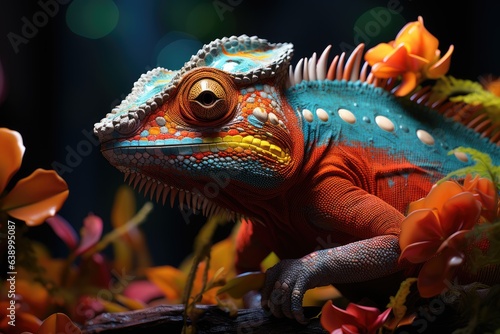 Colorful Chameleons. A montage of chameleons showcasing their incredible ability to change colors, blending seamlessly with their surroundings. © Photo Designer 4k