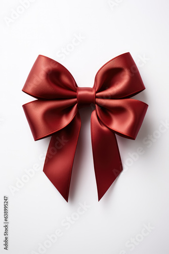 Red gift bow on whitesimple and elegant holiday decoration 