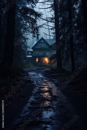 Scary house in mysterious horror forest 