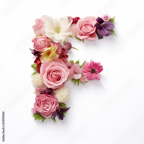 Colorful alphabet capital letter F made with flowers. Spring summer flower font. © ReneLa/Peopleimages - AI