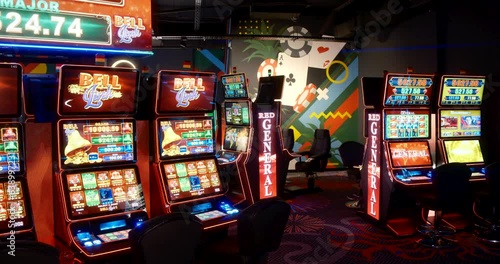 Slider shot of modern casino slot machines