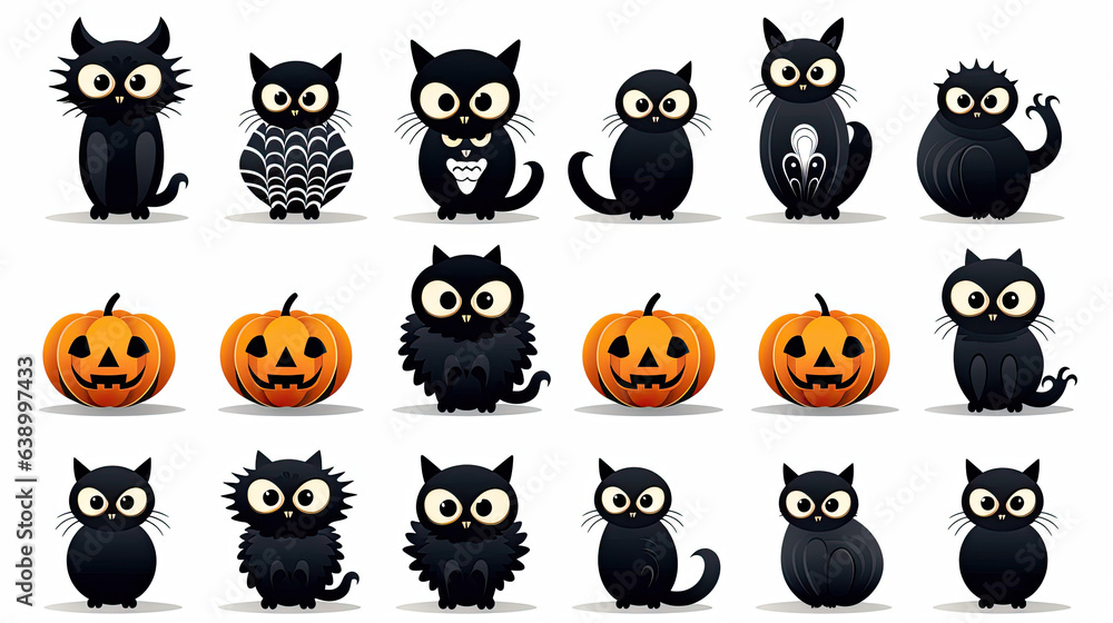 Set cat in a Halloween icon black