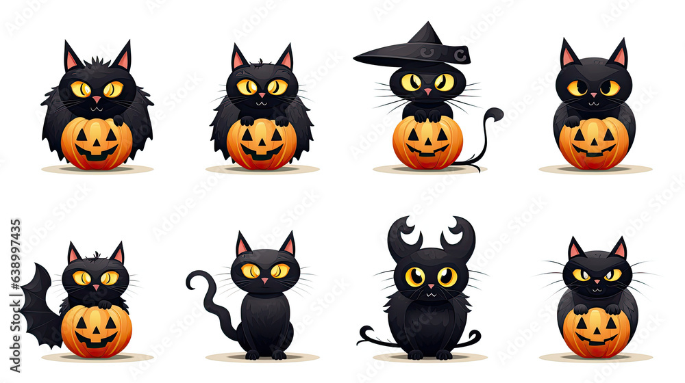 Set cat in a Halloween icon black Set cat in a Halloween icon black