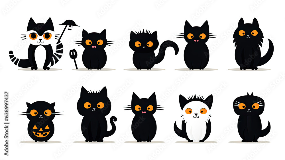 Set cat in a Halloween icon black Set cat in a Halloween icon black