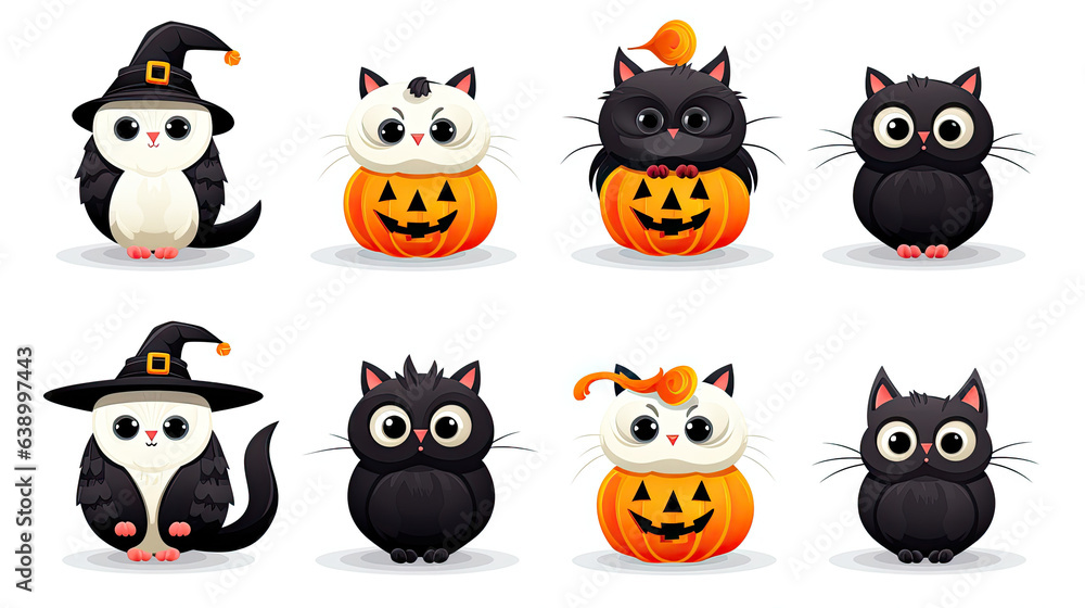 Set cat in a Halloween icon black Set cat in a Halloween icon black