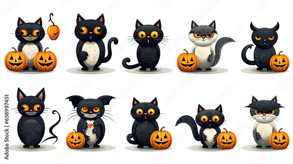 Set cat in a Halloween icon black Set cat in a Halloween icon black