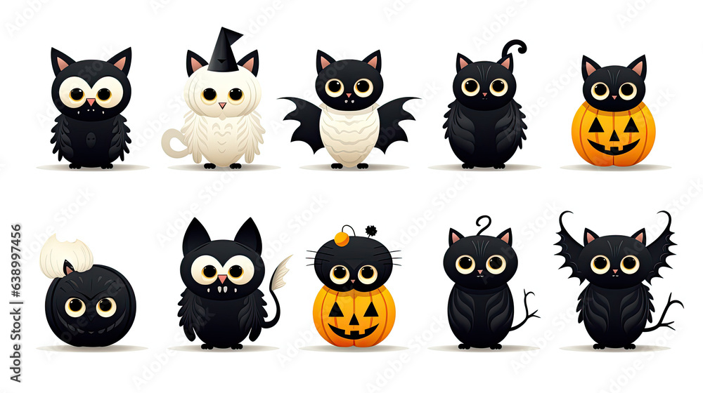 Set cat in a Halloween icon black Set cat in a Halloween icon black