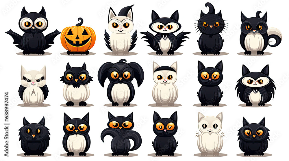 Set cat in a Halloween icon black Set cat in a Halloween icon black