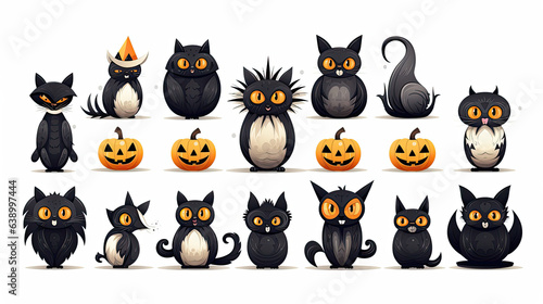 Set cat in a Halloween icon black