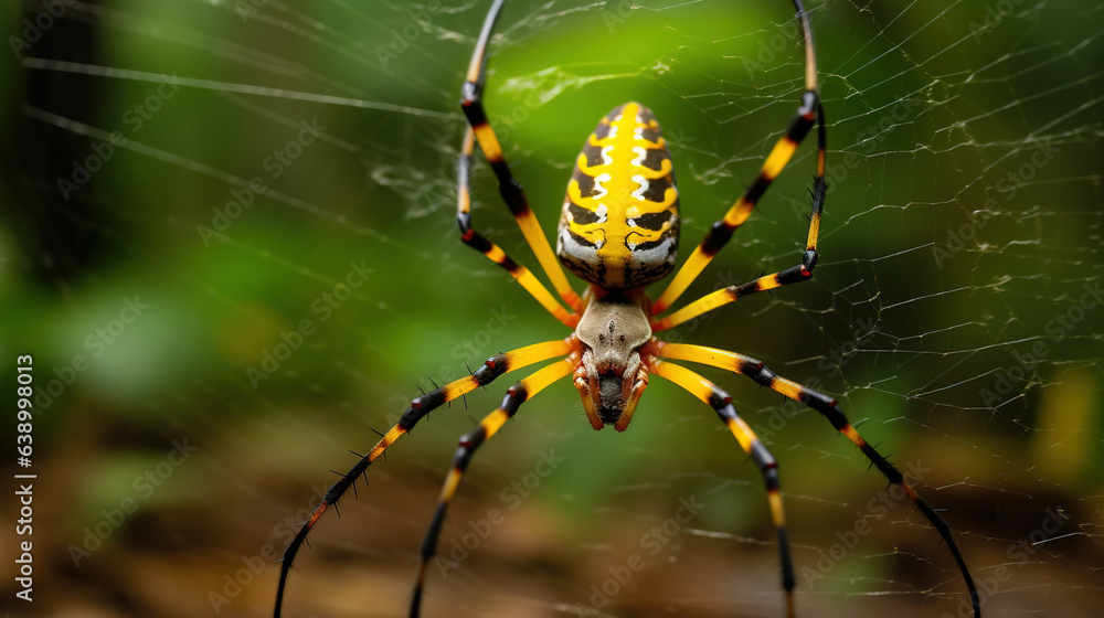 Banana Spider in Rainforest Arachnid with Unique appearance Intricate Web Building Skills AI Generative Banana Spider in Rainforest Arachnid with Unique appearance Intricate Web Building Skills AI Generative