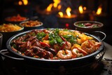 Brazilian banquet: feijoada, acarajés, barbecue and acai in vivid colors., generative IA