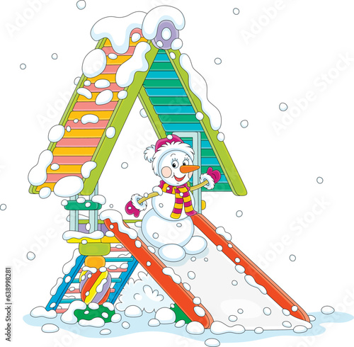 Merry snowman playing with ...