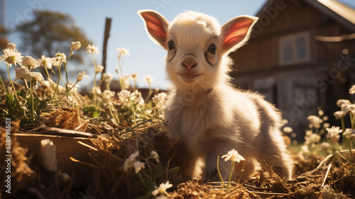 Cute Little Goat Playing in The Field AI Generative