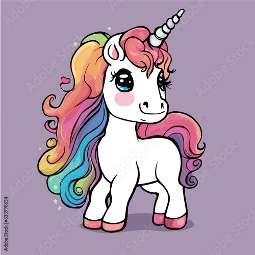 Rainbow Unicorn - Magical Unicorn, Unicorn, Cute Kids Illustration - Vector.