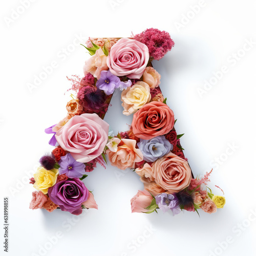 Colorful alphabet capital letter A made with flowers. Spring summer flower font. © ReneLa/Peopleimages - AI