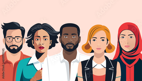 Diversity people illustration - Vector graphic of diverse multi ethnic characters with different ethnicities and culture being together. Flat design vector illustration