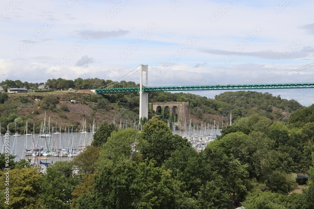 view of the bridges and harbor in La Roche Bernard, France 