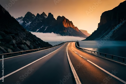 A rugged mountain road winds through a breathtaking landscape