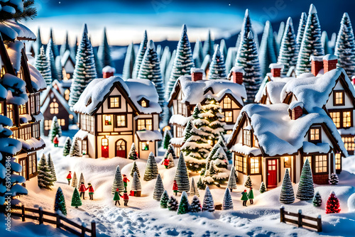 Capture the magic of a winter wonderland with a snowy village scene AI generation © AlexZel