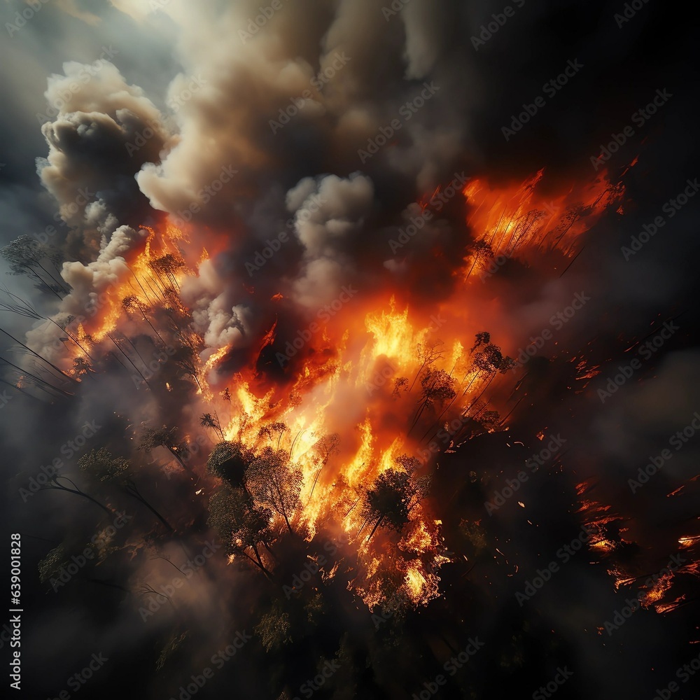 fire in the forest, Drone, fire and smoke with forest in nature for ...