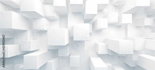 Abstract geometric white bright 3d texture wall with squares and square cubes background banner illustration with glowing lights, textured wallpaper