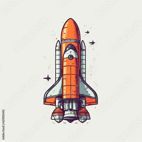 A cartoon illustration of a space rocket. Generative AI.