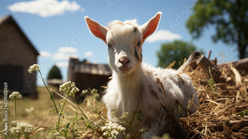 Cute Little Goat Playing in The Field AI Generative