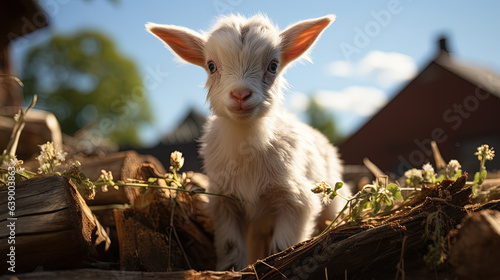 Cute Little Goat Playing in The Field AI Generative