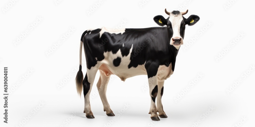 Black and white cow isolated on white background. 3D illustration.