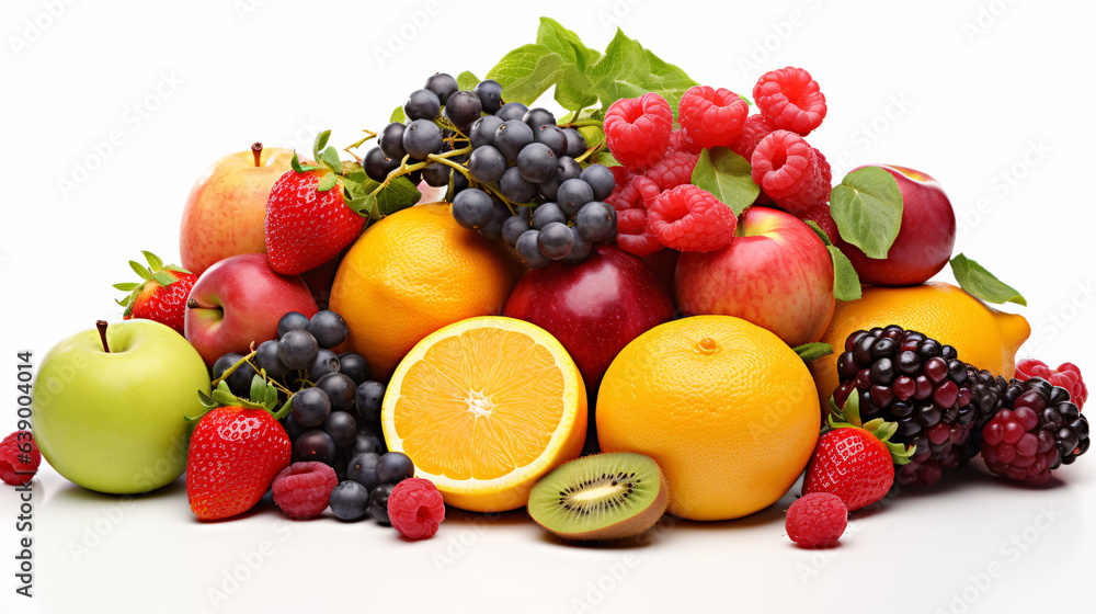 different fruits and berries on a white background different fruits and berries on a white background