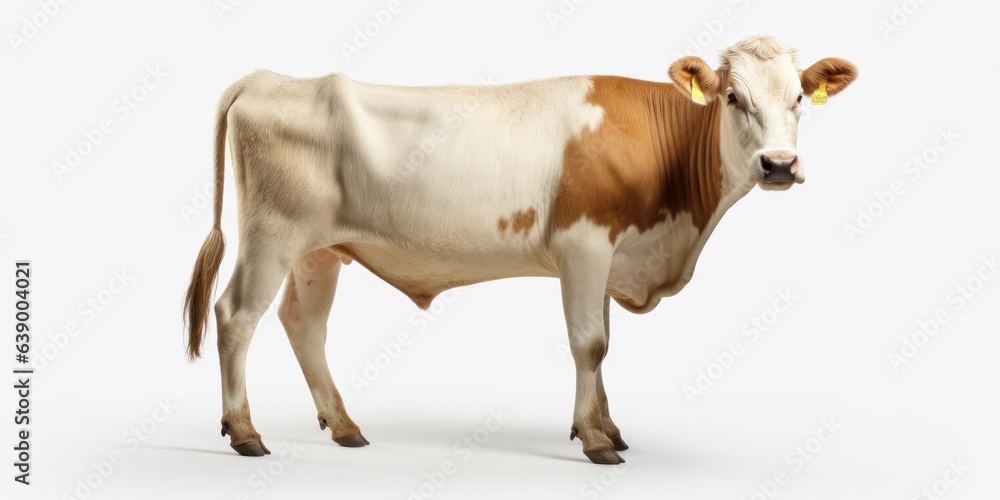 Brown cow isolated on white background. 3d rendering and illustration. With copy space, studio shot.