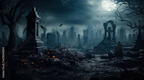 Spooky Halloween background or wallpaper design for posters, invitation cards, etc. 16:9 ratio. Created with generative AI technology.