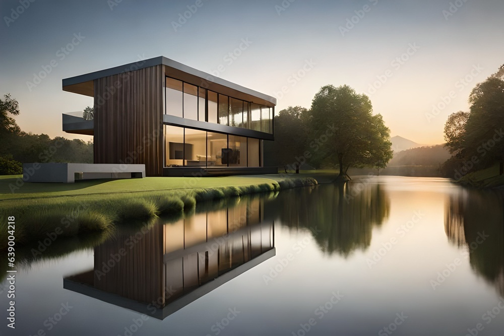 Reflection of trees in the lake and a Beautiful House. Reflection of trees in the lake and a Beautiful House.