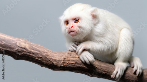 An Albino Marmoset Perched on a Tree Limb AI Generative