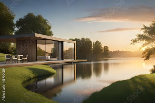 A Modern House in the Park with Lake.