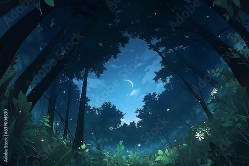 Forest Night Starry Sky Fairy Tale Adventure Full moon fireflies