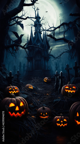 Attractive Halloween background or wallpaper design for posters, invitation cards, etc. 9:16 ratio. Created with generative AI technology.