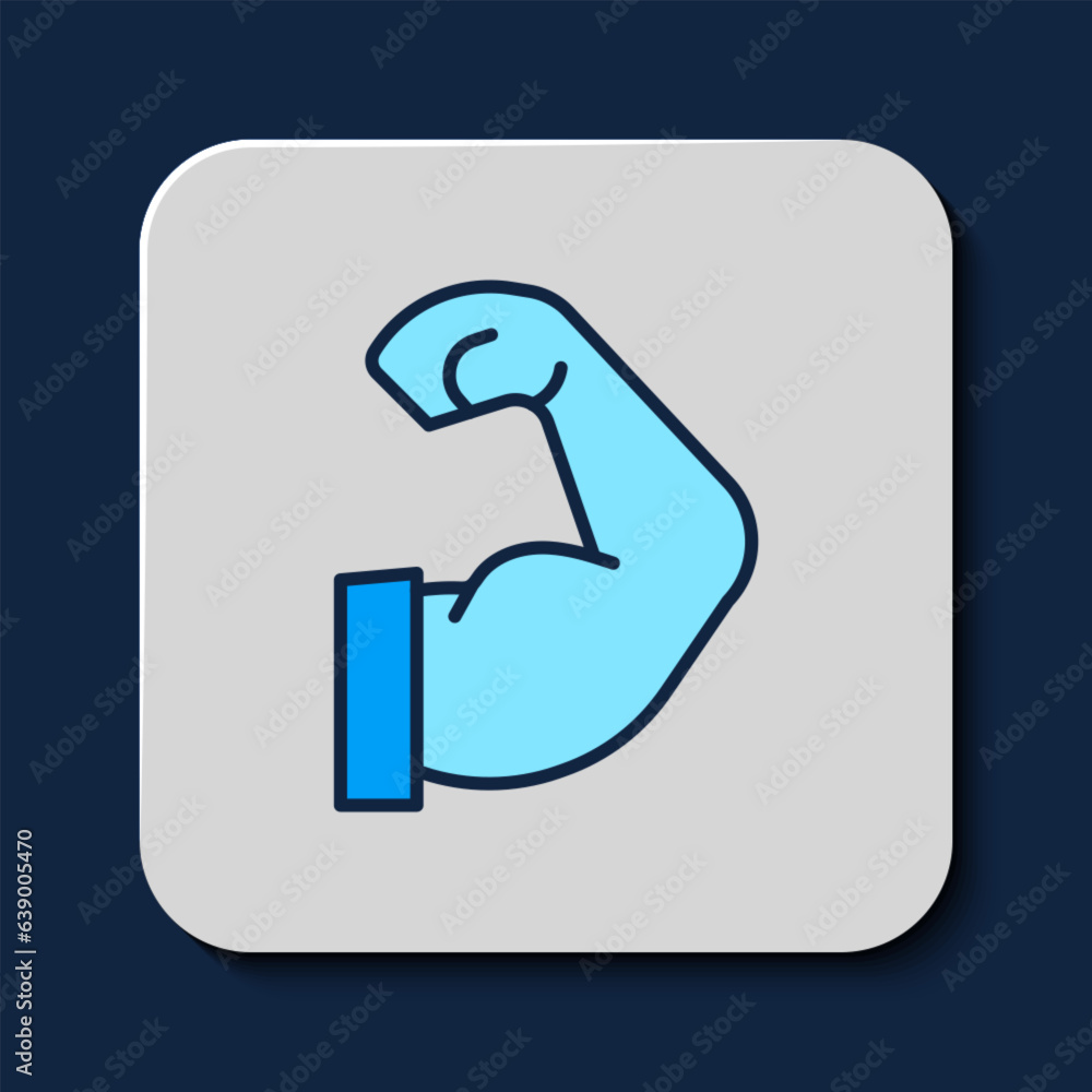 Filled outline Bodybuilder showing his muscles icon isolated on blue background. Fit fitness strength health hobby concept. Vector Filled outline Bodybuilder showing his muscles icon isolated on blue background. Fit fitness strength health hobby concept. Vector