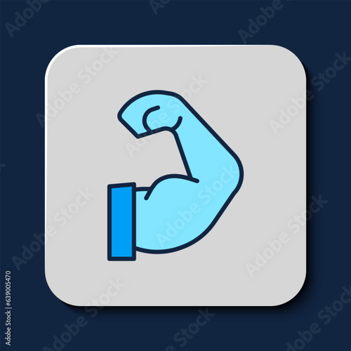Free Download Filled outline Bodybuilder showing his muscles icon isolated on blue background. Fit fitness strength health hobby concept. Vector - GFXLoad