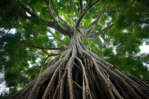 Exploring the Mighty Strangler Fig Tree of Queensland's Rainforest in Australia - A Low Angle View of Majestic Nature photo