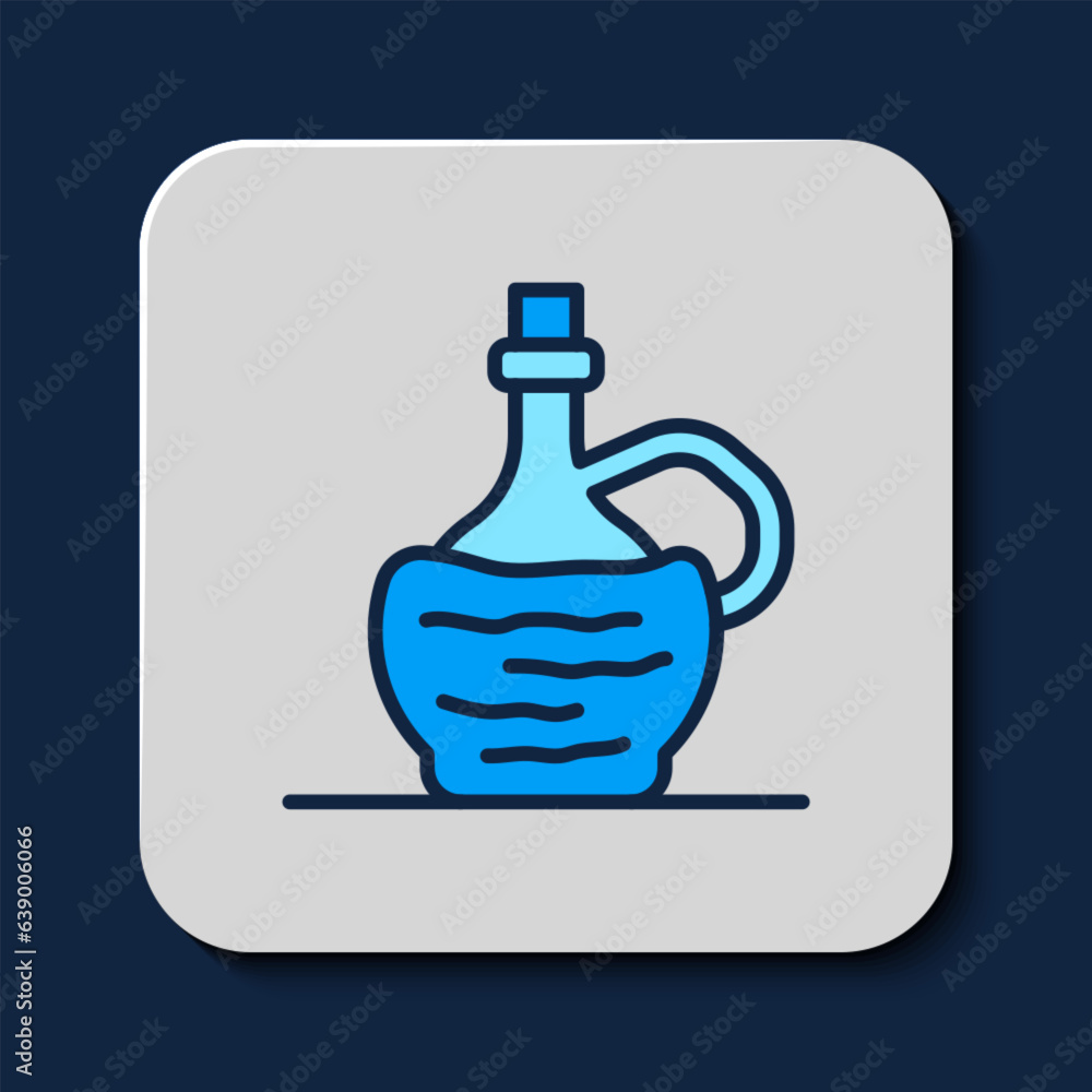 Filled outline Wine in italian fiasco bottle icon isolated on blue background. Wine bottle in a rattan stand. Vector Filled outline Wine in italian fiasco bottle icon isolated on blue background. Wine bottle in a rattan stand. Vector