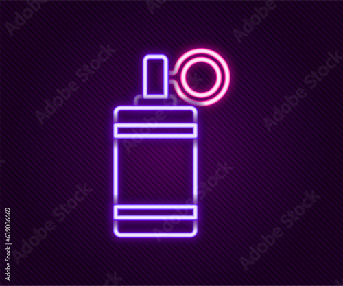 Glowing neon line Hand grenade icon isolated on black background. Bomb explosion. Colorful outline concept. Vector