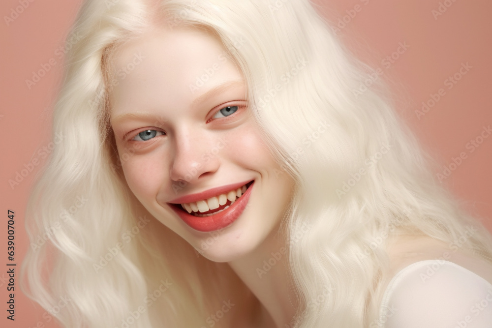 Portrait of woman with white hair and white lashes caused by Albinism Portrait of woman with white hair and white lashes caused by Albinism